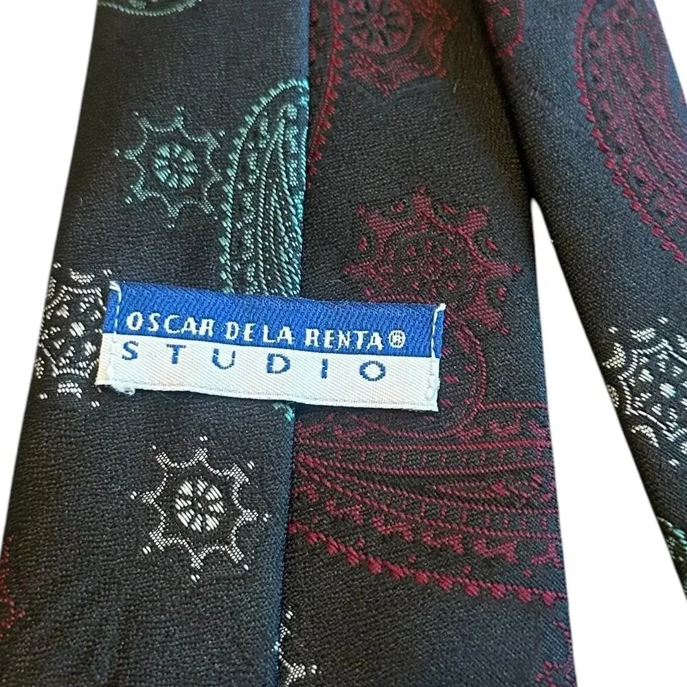 Oscar de la Renta Studio Brown Paisley Print Neck Tie 59